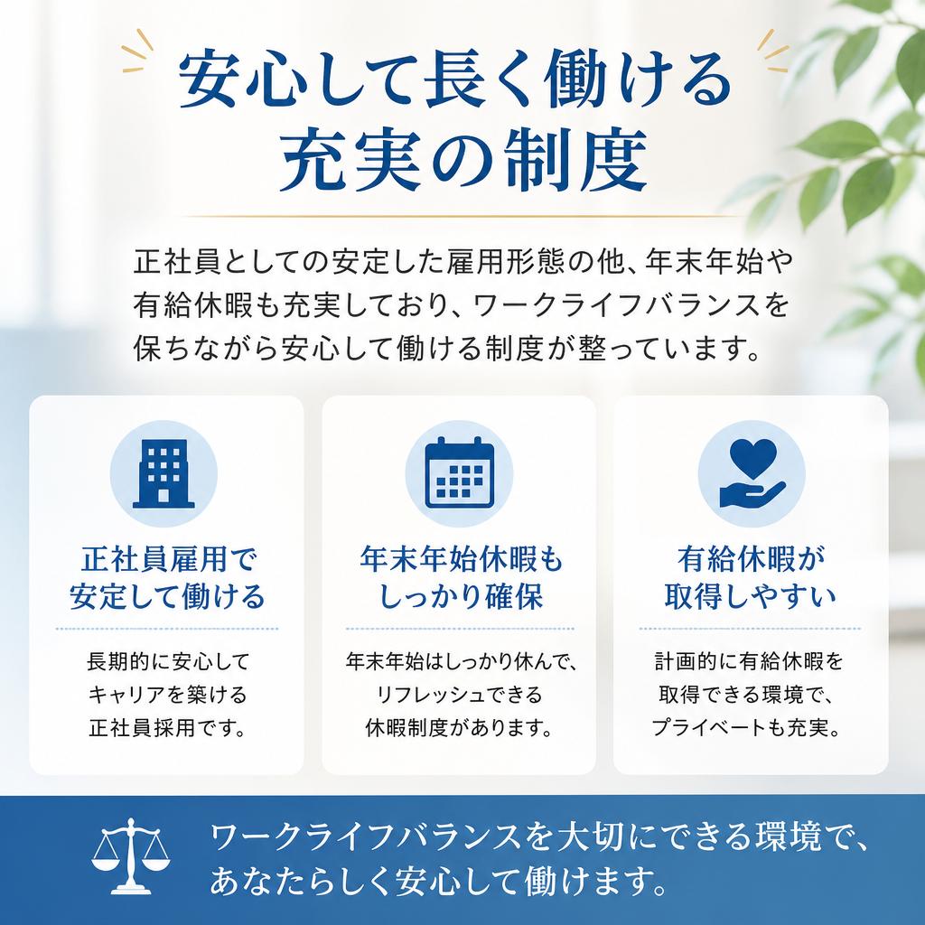 充実した福利厚生で安心の環境